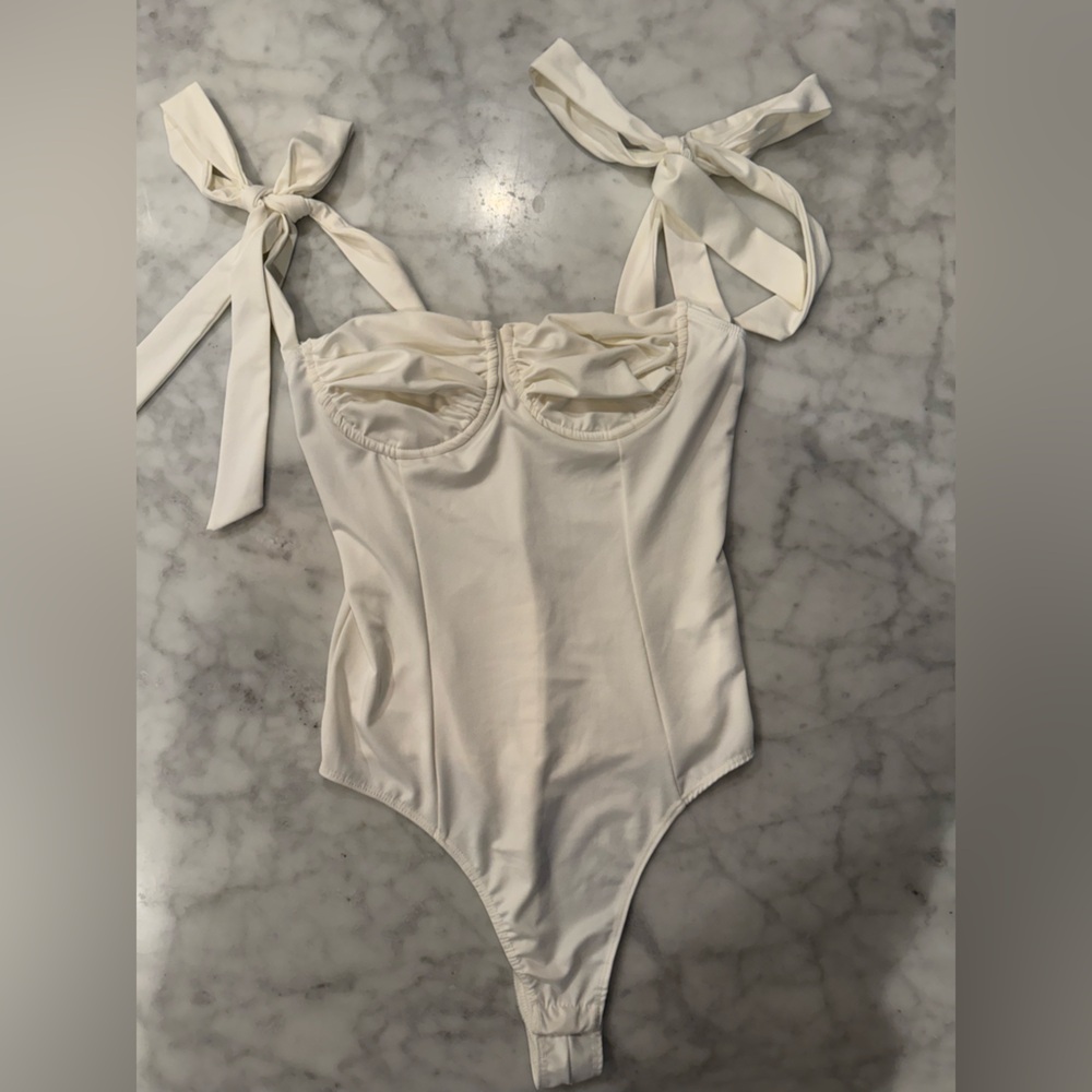 Miss Lola Cream bodysuit with Bow Straps
